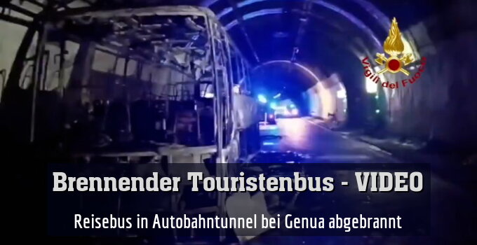 Reisebus in Autobahntunnel bei Genua abgebrannt