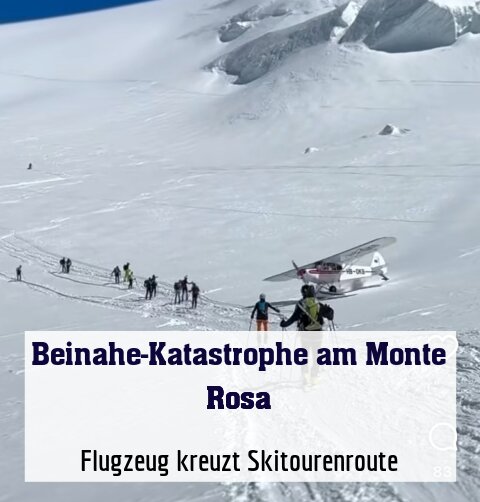Flugzeug kreuzt Skitourenroute