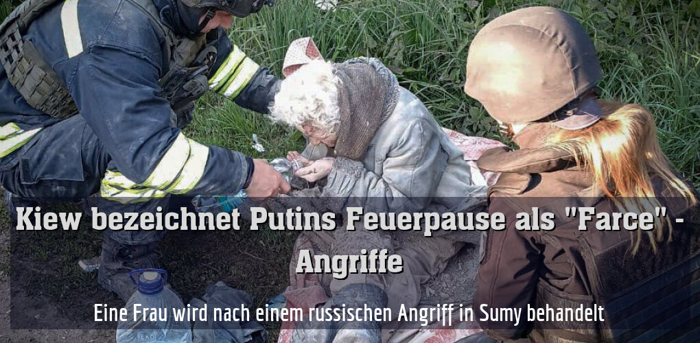 Eine Frau wird nach einem russischen Angriff in Sumy behandelt