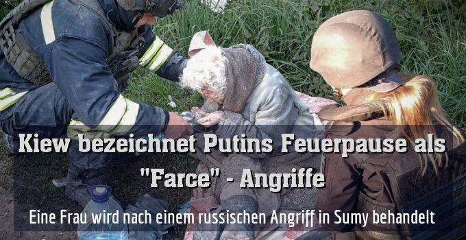 Eine Frau wird nach einem russischen Angriff in Sumy behandelt