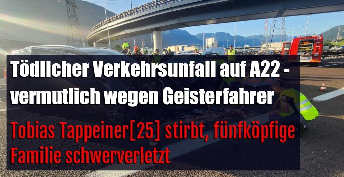 Tobias Tappeiner[25] stirbt, fünfköpfige Familie schwerverletzt