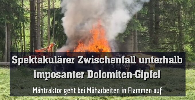 Mähtraktor geht bei Mäharbeiten in Flammen auf