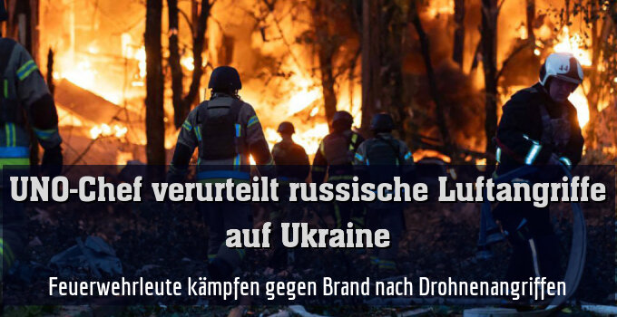Feuerwehrleute kämpfen gegen Brand nach Drohnenangriffen