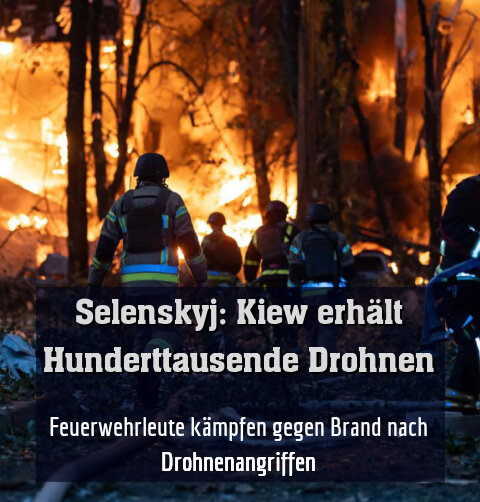 Feuerwehrleute kämpfen gegen Brand nach Drohnenangriffen