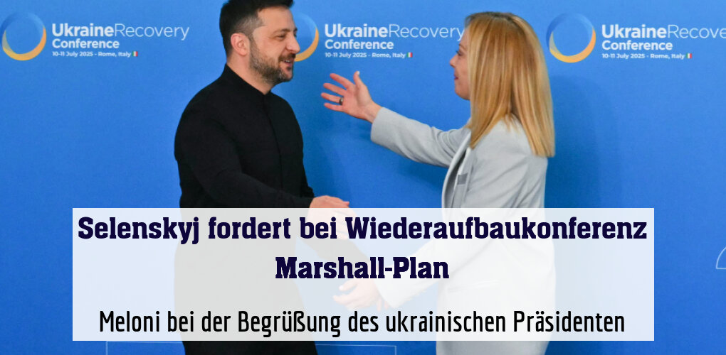 Meloni bei der Begrüßung des ukrainischen Präsidenten