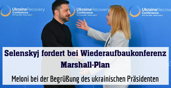 Meloni bei der Begrüßung des ukrainischen Präsidenten