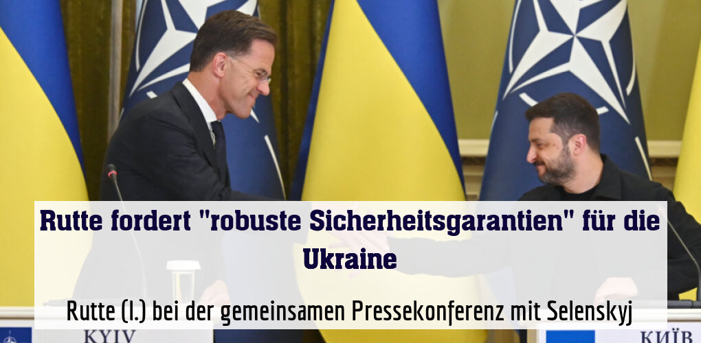 Rutte (l.) bei der gemeinsamen Pressekonferenz mit Selenskyj