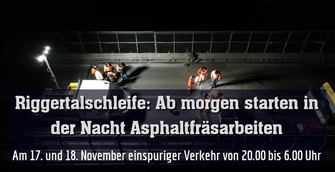 Am 17. und 18. November einspuriger Verkehr von 20.00 bis 6.00 Uhr