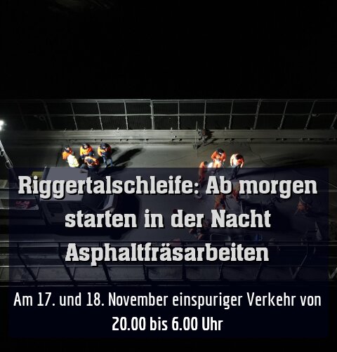 Am 17. und 18. November einspuriger Verkehr von 20.00 bis 6.00 Uhr