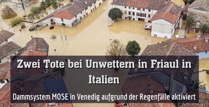 Eine überflutete Ortschaft in Friaul