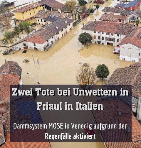 Eine überflutete Ortschaft in Friaul