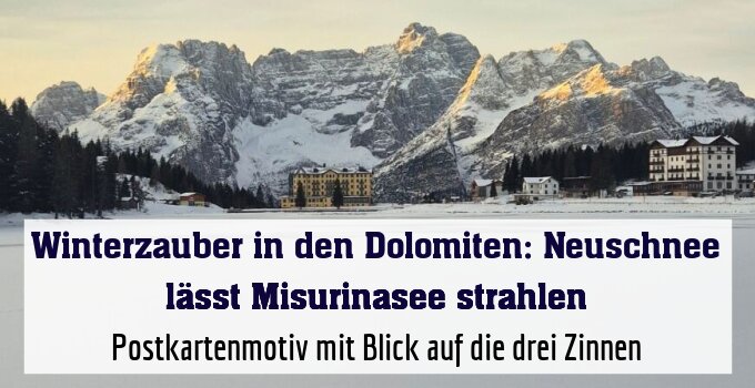 Postkartenmotiv mit Blick auf die drei Zinnen