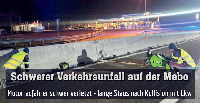 Motorradfahrer schwer verletzt - lange Staus nach Kollision mit Lkw