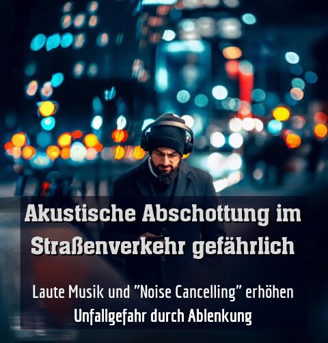 Laute Musik und "Noise Cancelling" erhöhen Unfallgefahr durch Ablenkung