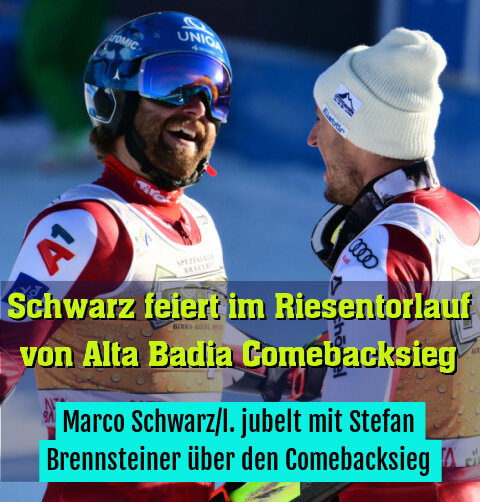 Marco Schwarz/l. jubelt mit Stefan Brennsteiner über den Comebacksieg