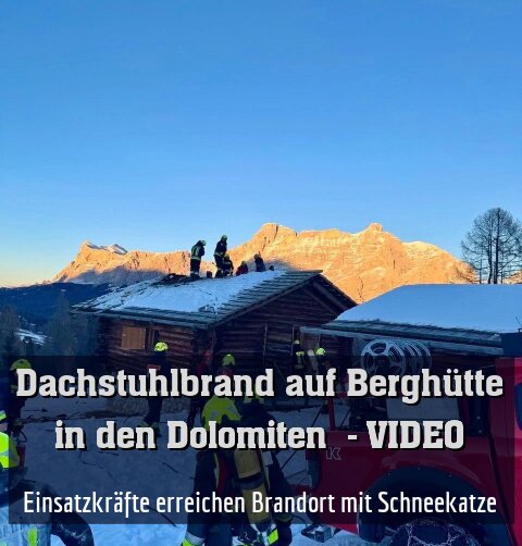 Einsatzkräfte erreichen Brandort mit Schneekatze