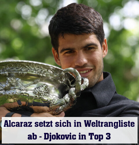 Carlos Alcaraz mit der Melbourne-Trophäe und einem guten Ranking-Plus