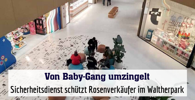 Sicherheitsdienst schützt Rosenverkäufer im Waltherpark