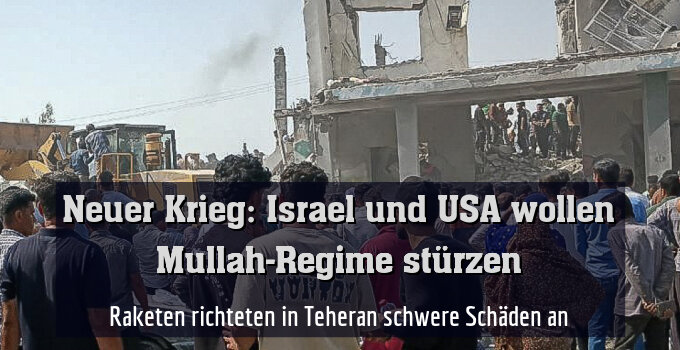 Szene vor völlig zerstörter Schule in der iranischen Stadt Minab