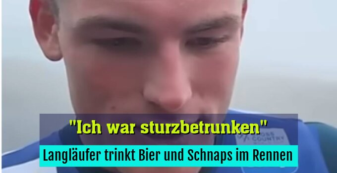 Langläufer trinkt Bier und Schnaps im Rennen