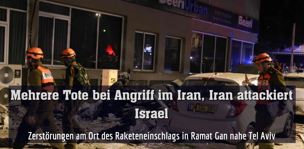 Zerstörungen am Ort des Raketeneinschlags in Ramat Gan nahe Tel Aviv
