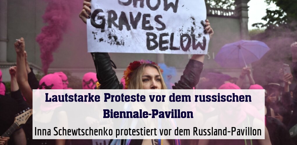 Inna Schewtschenko protestiert vor dem Russland-Pavillon
