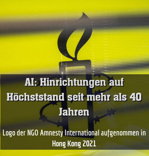 Logo der NGO Amnesty International aufgenommen in Hong Kong 2021