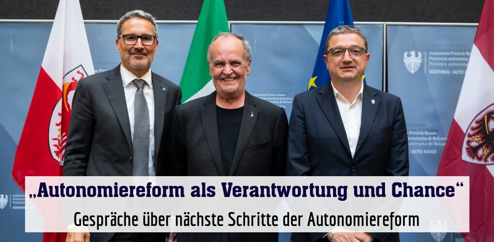 Minister Calderoli, LH Kompatscher und LH Fugatti sprechen über nächste Schritte der Autonomiereform