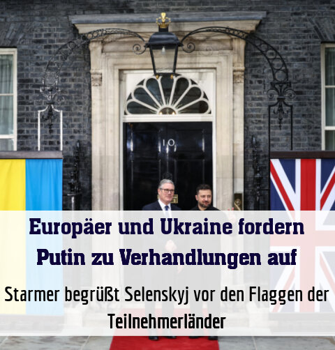 Starmer begrüßt Selenskyj vor den Flaggen der Teilnehmerländer