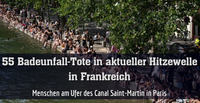 Menschen am Ufer des Canal Saint-Martin in Paris