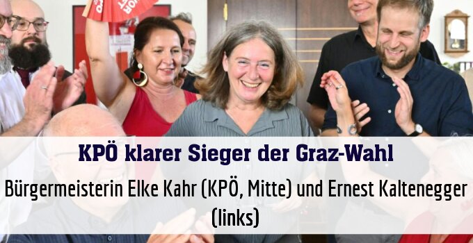 Bürgermeisterin Elke Kahr (KPÖ, Mitte) und Ernest Kaltenegger (links)