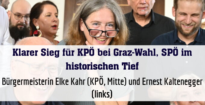 Bürgermeisterin Elke Kahr (KPÖ, Mitte) und Ernest Kaltenegger (links)