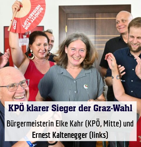 Bürgermeisterin Elke Kahr (KPÖ, Mitte) und Ernest Kaltenegger (links)