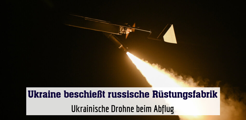 Ukrainische Drohne beim Abflug