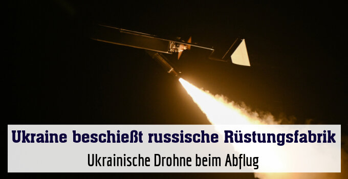 Ukrainische Drohne beim Abflug