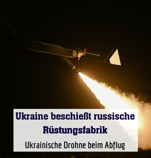 Ukrainische Drohne beim Abflug
