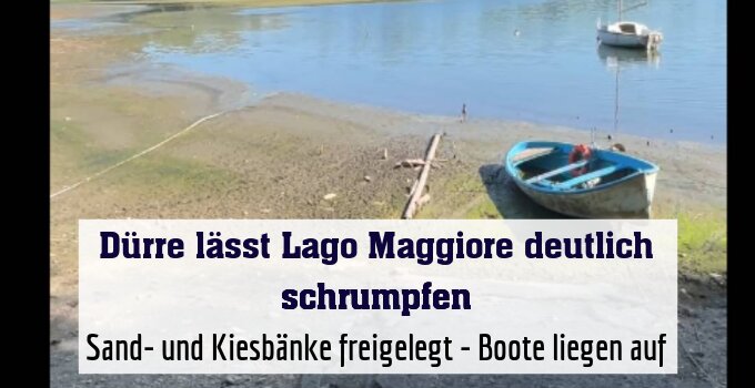 Sand- und Kiesbänke freigelegt - Boote liegen auf