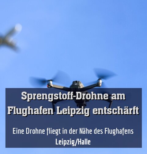 Eine Drohne fliegt in der Nähe des Flughafens Leipzig/Halle.
