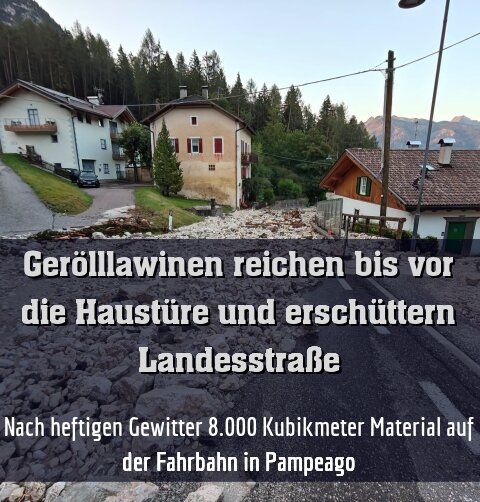 Nach heftigen Gewitter 8.000 Kubikmeter Material auf der Fahrbahn in Pampeago