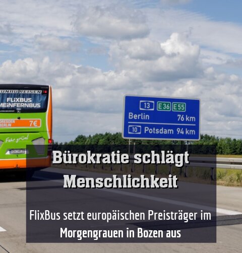 FlixBus setzt europäischen Preisträger im Morgengrauen in Bozen aus