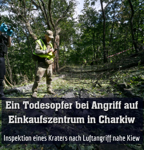 Inspektion eines Kraters nach Luftangriff nahe Kiew
