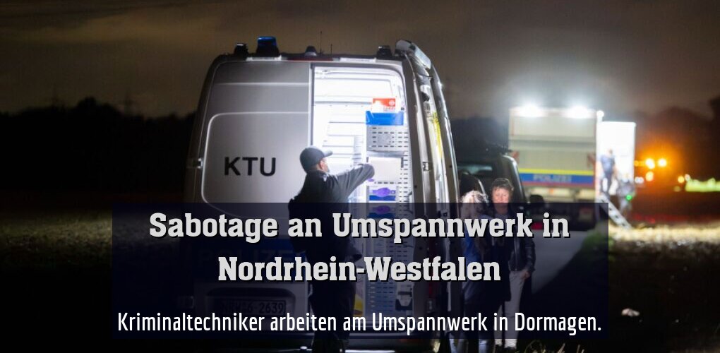 Kriminaltechniker arbeiten am Umspannwerk in Dormagen.