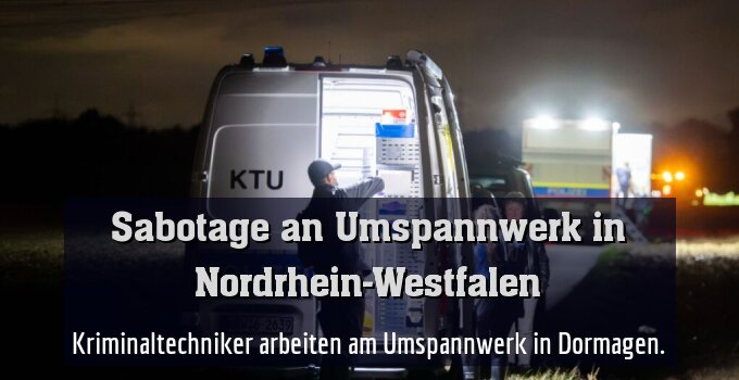 Kriminaltechniker arbeiten am Umspannwerk in Dormagen.
