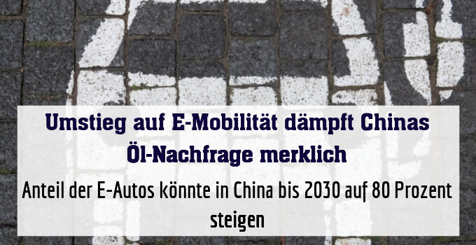 Anteil der E-Autos könnte in China bis 2030 auf 80 Prozent steigen