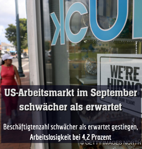 Beschäftigtenzahl schwächer als erwartet gestiegen, Arbeitslosigkeit bei 4,2 Prozent