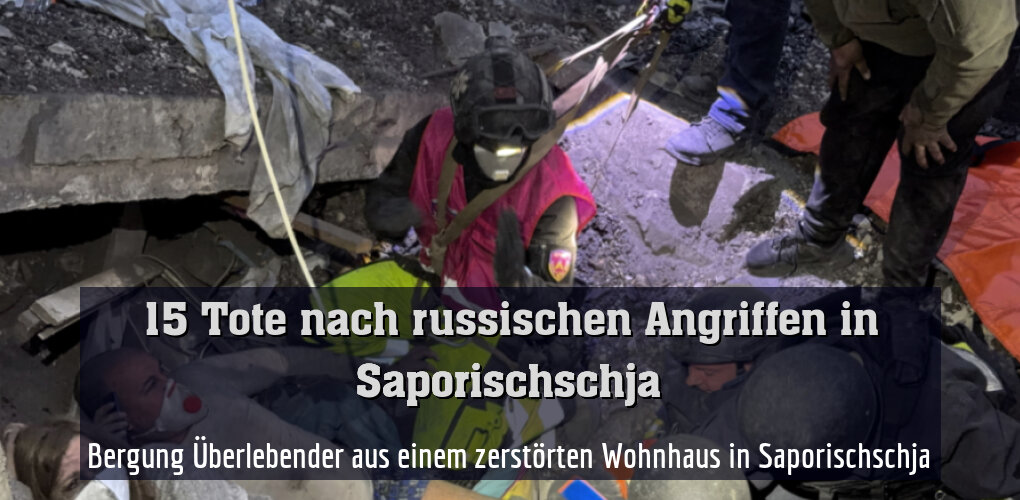 Bergung Überlebender aus einem zerstörten Wohnhaus in Saporischschja