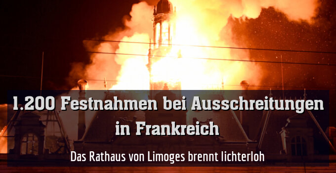 Das Rathaus von Limoges brennt lichterloh