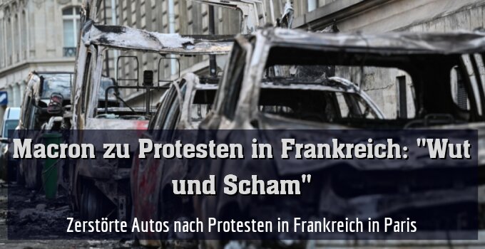 Zerstörte Autos nach Protesten in Frankreich in der Hauptstadt Paris