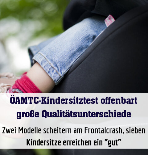 Zwei Modelle scheitern am Frontalcrash, sieben Kindersitze erreichen ein "gut"