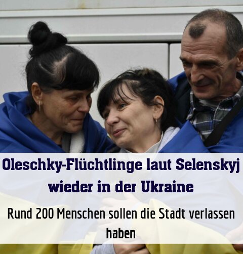 Evakuierte aus der Frontstadt Oleschky bei der Ankunft in der Ukraine